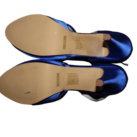 ERIJUNOR Comfort Low Heel Closed-Toe Ankle Strap Blue Satin Rhinestones 8, NIB - Picture 14 of 14